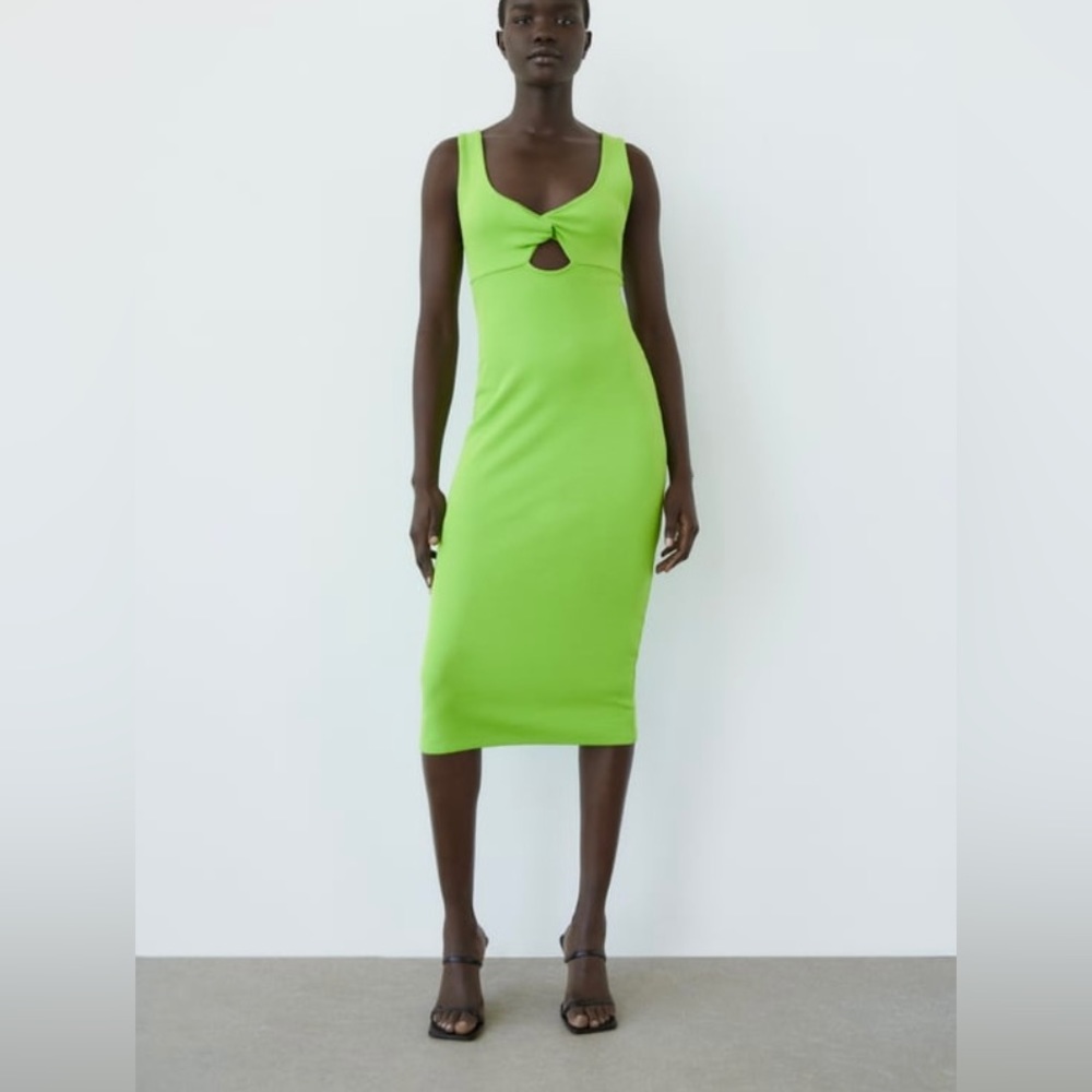 NWT Zara Rib Cut Out Midi Dress Green